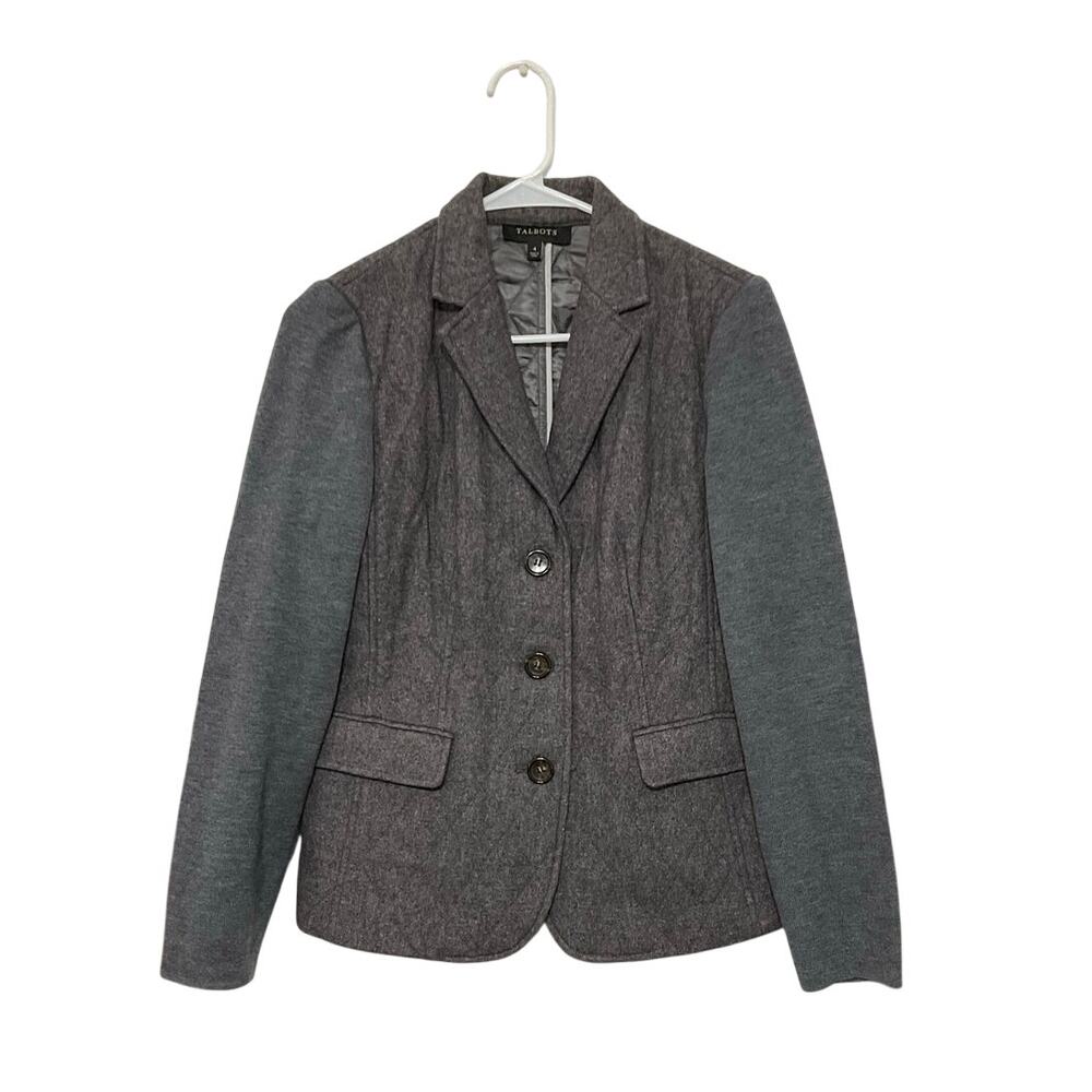 Talbots Merino Wool Two Tone Gray Jacket Womens Sz 4 Small Button Front Pockets - Picture 1 of 6